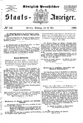 Königlich Preußischer Staats-Anzeiger (Allgemeine preußische Staats-Zeitung) Sonntag 13. Mai 1860