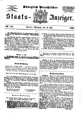 Königlich Preußischer Staats-Anzeiger (Allgemeine preußische Staats-Zeitung) Mittwoch 16. Mai 1860