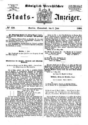 Königlich Preußischer Staats-Anzeiger (Allgemeine preußische Staats-Zeitung) Samstag 2. Juni 1860