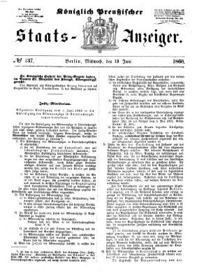 Königlich Preußischer Staats-Anzeiger (Allgemeine preußische Staats-Zeitung) Mittwoch 13. Juni 1860