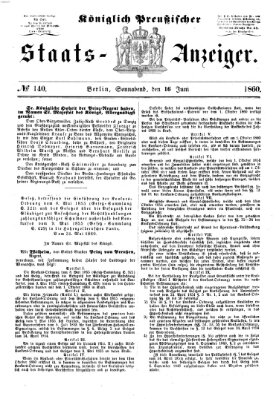 Königlich Preußischer Staats-Anzeiger (Allgemeine preußische Staats-Zeitung) Samstag 16. Juni 1860