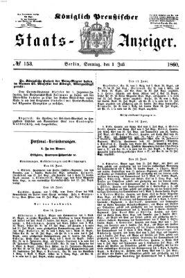 Königlich Preußischer Staats-Anzeiger (Allgemeine preußische Staats-Zeitung) Sonntag 1. Juli 1860