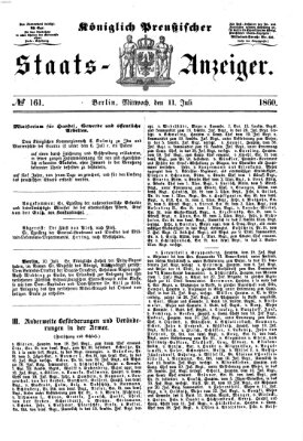 Königlich Preußischer Staats-Anzeiger (Allgemeine preußische Staats-Zeitung) Mittwoch 11. Juli 1860