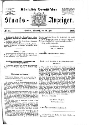 Königlich Preußischer Staats-Anzeiger (Allgemeine preußische Staats-Zeitung) Mittwoch 18. Juli 1860