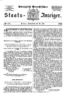 Königlich Preußischer Staats-Anzeiger (Allgemeine preußische Staats-Zeitung) Samstag 21. Juli 1860