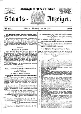 Königlich Preußischer Staats-Anzeiger (Allgemeine preußische Staats-Zeitung) Mittwoch 25. Juli 1860