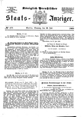 Königlich Preußischer Staats-Anzeiger (Allgemeine preußische Staats-Zeitung) Sonntag 29. Juli 1860