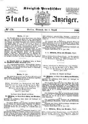 Königlich Preußischer Staats-Anzeiger (Allgemeine preußische Staats-Zeitung) Mittwoch 1. August 1860