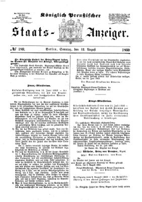 Königlich Preußischer Staats-Anzeiger (Allgemeine preußische Staats-Zeitung) Sonntag 12. August 1860