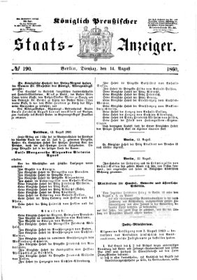 Königlich Preußischer Staats-Anzeiger (Allgemeine preußische Staats-Zeitung) Dienstag 14. August 1860