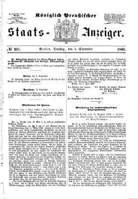 Königlich Preußischer Staats-Anzeiger (Allgemeine preußische Staats-Zeitung) Dienstag 4. September 1860