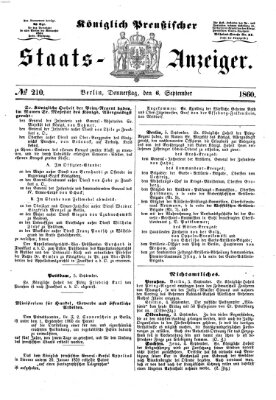 Königlich Preußischer Staats-Anzeiger (Allgemeine preußische Staats-Zeitung) Donnerstag 6. September 1860