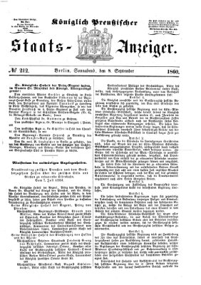 Königlich Preußischer Staats-Anzeiger (Allgemeine preußische Staats-Zeitung) Samstag 8. September 1860