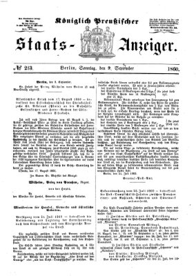 Königlich Preußischer Staats-Anzeiger (Allgemeine preußische Staats-Zeitung) Sonntag 9. September 1860