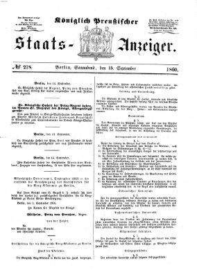 Königlich Preußischer Staats-Anzeiger (Allgemeine preußische Staats-Zeitung) Samstag 15. September 1860