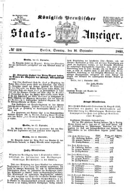 Königlich Preußischer Staats-Anzeiger (Allgemeine preußische Staats-Zeitung) Sonntag 16. September 1860