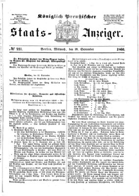 Königlich Preußischer Staats-Anzeiger (Allgemeine preußische Staats-Zeitung) Mittwoch 19. September 1860