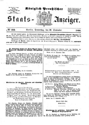 Königlich Preußischer Staats-Anzeiger (Allgemeine preußische Staats-Zeitung) Donnerstag 20. September 1860