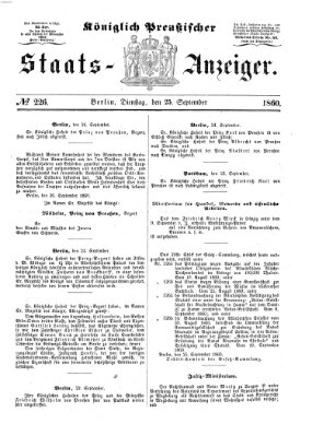 Königlich Preußischer Staats-Anzeiger (Allgemeine preußische Staats-Zeitung) Dienstag 25. September 1860