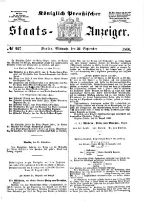 Königlich Preußischer Staats-Anzeiger (Allgemeine preußische Staats-Zeitung) Mittwoch 26. September 1860