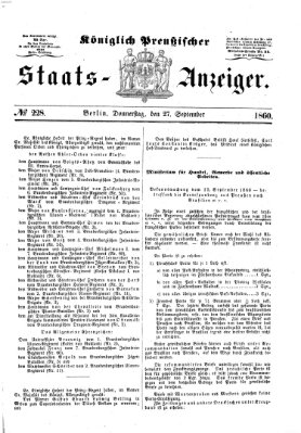 Königlich Preußischer Staats-Anzeiger (Allgemeine preußische Staats-Zeitung) Donnerstag 27. September 1860