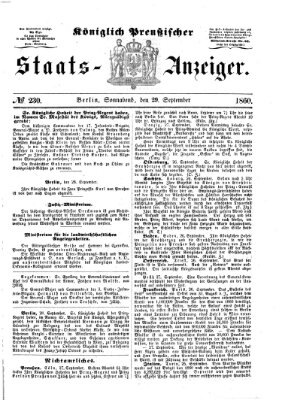 Königlich Preußischer Staats-Anzeiger (Allgemeine preußische Staats-Zeitung) Samstag 29. September 1860