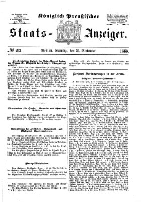 Königlich Preußischer Staats-Anzeiger (Allgemeine preußische Staats-Zeitung) Sonntag 30. September 1860