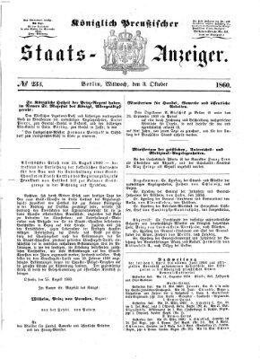 Königlich Preußischer Staats-Anzeiger (Allgemeine preußische Staats-Zeitung) Mittwoch 3. Oktober 1860