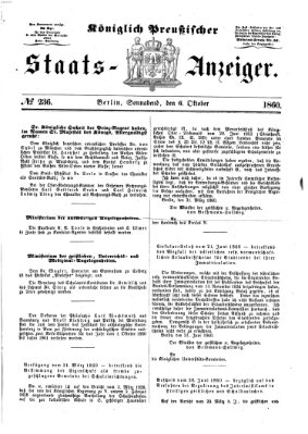 Königlich Preußischer Staats-Anzeiger (Allgemeine preußische Staats-Zeitung) Samstag 6. Oktober 1860