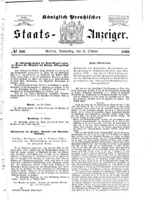 Königlich Preußischer Staats-Anzeiger (Allgemeine preußische Staats-Zeitung) Donnerstag 11. Oktober 1860