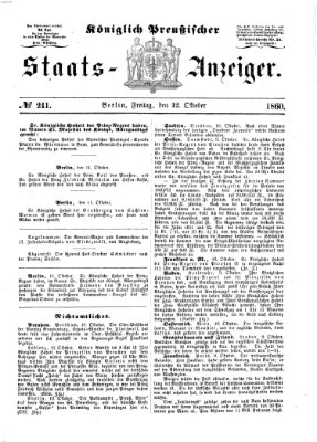 Königlich Preußischer Staats-Anzeiger (Allgemeine preußische Staats-Zeitung) Freitag 12. Oktober 1860