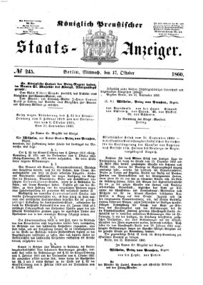 Königlich Preußischer Staats-Anzeiger (Allgemeine preußische Staats-Zeitung) Mittwoch 17. Oktober 1860