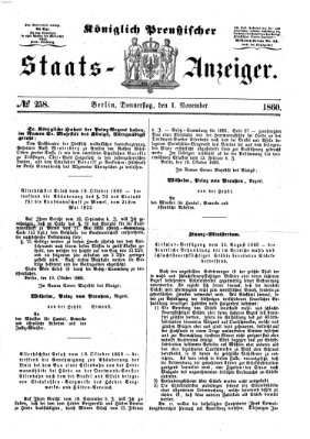 Königlich Preußischer Staats-Anzeiger (Allgemeine preußische Staats-Zeitung) Donnerstag 1. November 1860