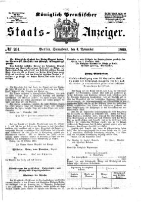 Königlich Preußischer Staats-Anzeiger (Allgemeine preußische Staats-Zeitung) Samstag 3. November 1860