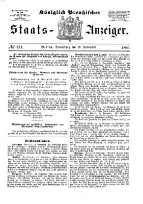 Königlich Preußischer Staats-Anzeiger (Allgemeine preußische Staats-Zeitung) Donnerstag 15. November 1860