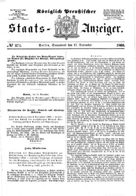 Königlich Preußischer Staats-Anzeiger (Allgemeine preußische Staats-Zeitung) Samstag 17. November 1860