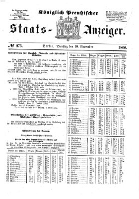 Königlich Preußischer Staats-Anzeiger (Allgemeine preußische Staats-Zeitung) Dienstag 20. November 1860