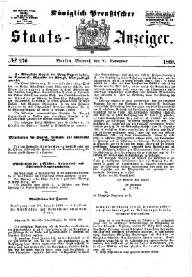 Königlich Preußischer Staats-Anzeiger (Allgemeine preußische Staats-Zeitung) Mittwoch 21. November 1860