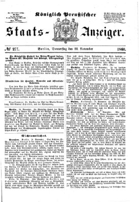 Königlich Preußischer Staats-Anzeiger (Allgemeine preußische Staats-Zeitung) Donnerstag 22. November 1860