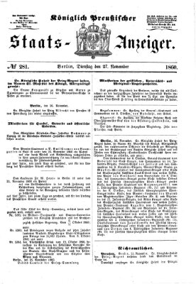 Königlich Preußischer Staats-Anzeiger (Allgemeine preußische Staats-Zeitung) Dienstag 27. November 1860