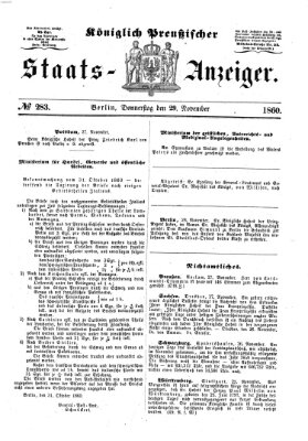 Königlich Preußischer Staats-Anzeiger (Allgemeine preußische Staats-Zeitung) Donnerstag 29. November 1860