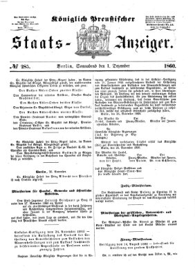 Königlich Preußischer Staats-Anzeiger (Allgemeine preußische Staats-Zeitung) Samstag 1. Dezember 1860