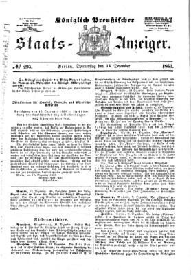 Königlich Preußischer Staats-Anzeiger (Allgemeine preußische Staats-Zeitung) Donnerstag 13. Dezember 1860