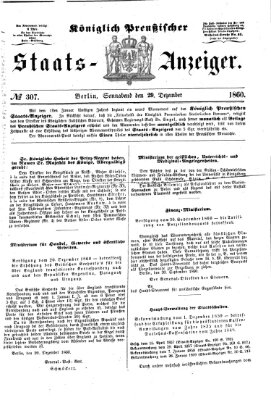 Königlich Preußischer Staats-Anzeiger (Allgemeine preußische Staats-Zeitung) Samstag 29. Dezember 1860