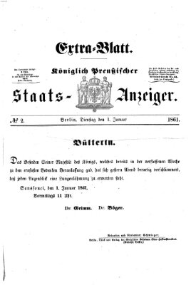 Königlich Preußischer Staats-Anzeiger (Allgemeine preußische Staats-Zeitung) Dienstag 1. Januar 1861