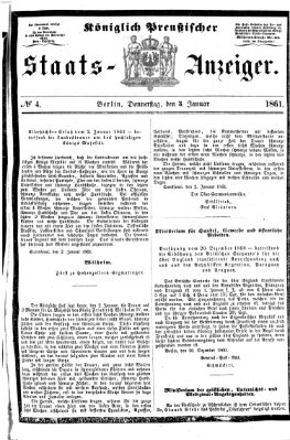 Königlich Preußischer Staats-Anzeiger (Allgemeine preußische Staats-Zeitung) Donnerstag 3. Januar 1861