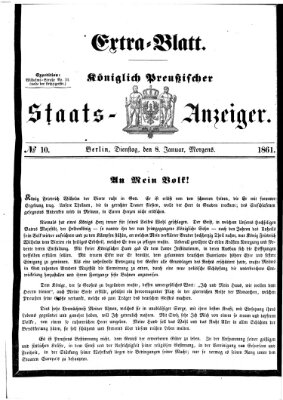 Königlich Preußischer Staats-Anzeiger (Allgemeine preußische Staats-Zeitung) Dienstag 8. Januar 1861