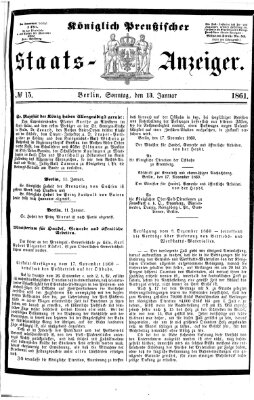 Königlich Preußischer Staats-Anzeiger (Allgemeine preußische Staats-Zeitung) Sonntag 13. Januar 1861