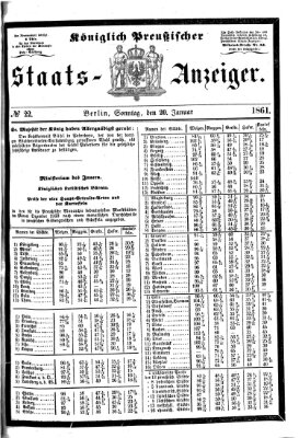 Königlich Preußischer Staats-Anzeiger (Allgemeine preußische Staats-Zeitung) Sonntag 20. Januar 1861