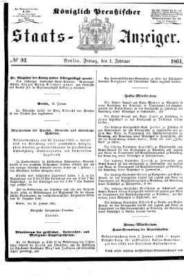 Königlich Preußischer Staats-Anzeiger (Allgemeine preußische Staats-Zeitung) Freitag 1. Februar 1861